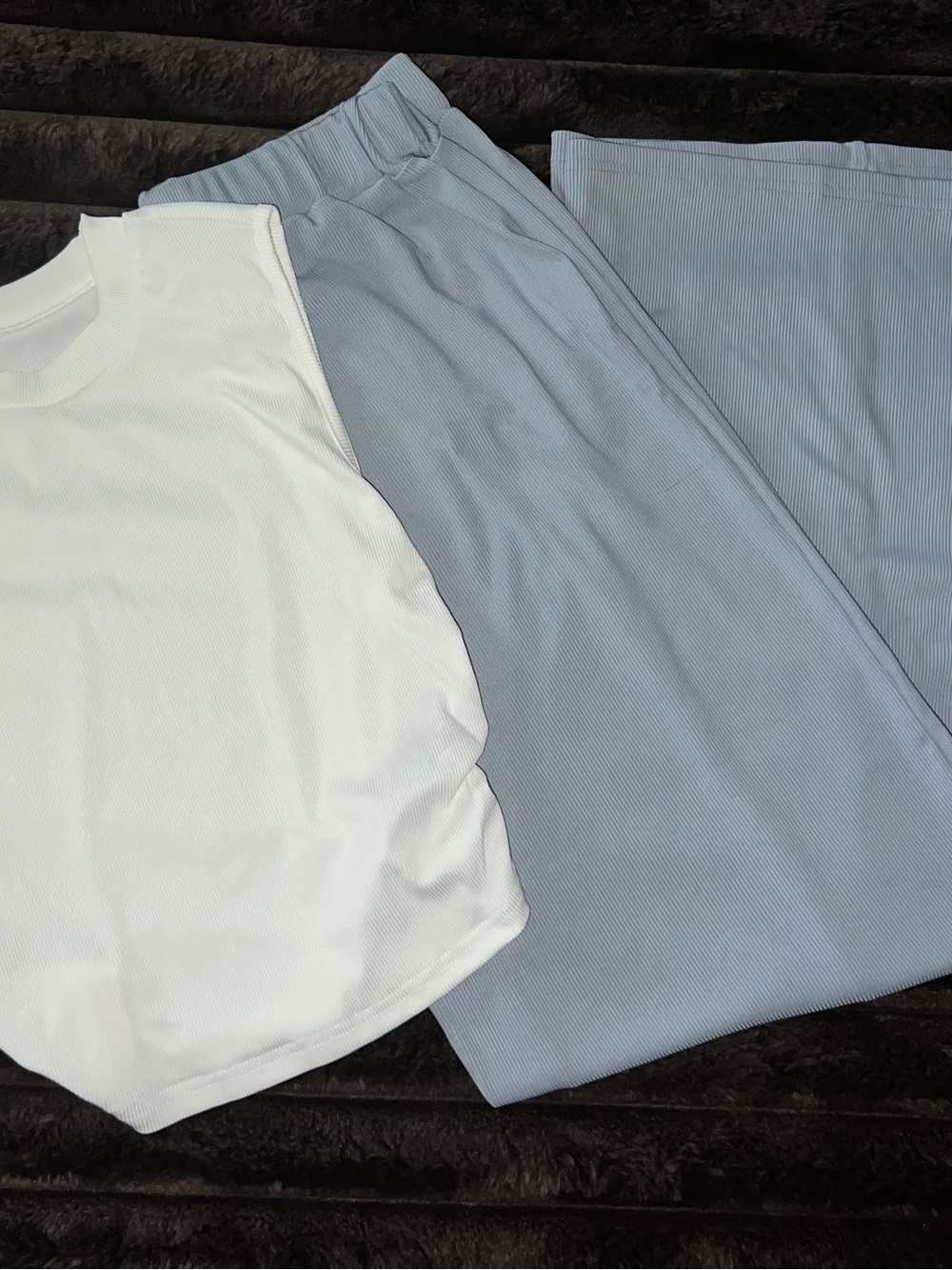SHEIN White Ribbed Sleeveless Top with Light Blue Pants